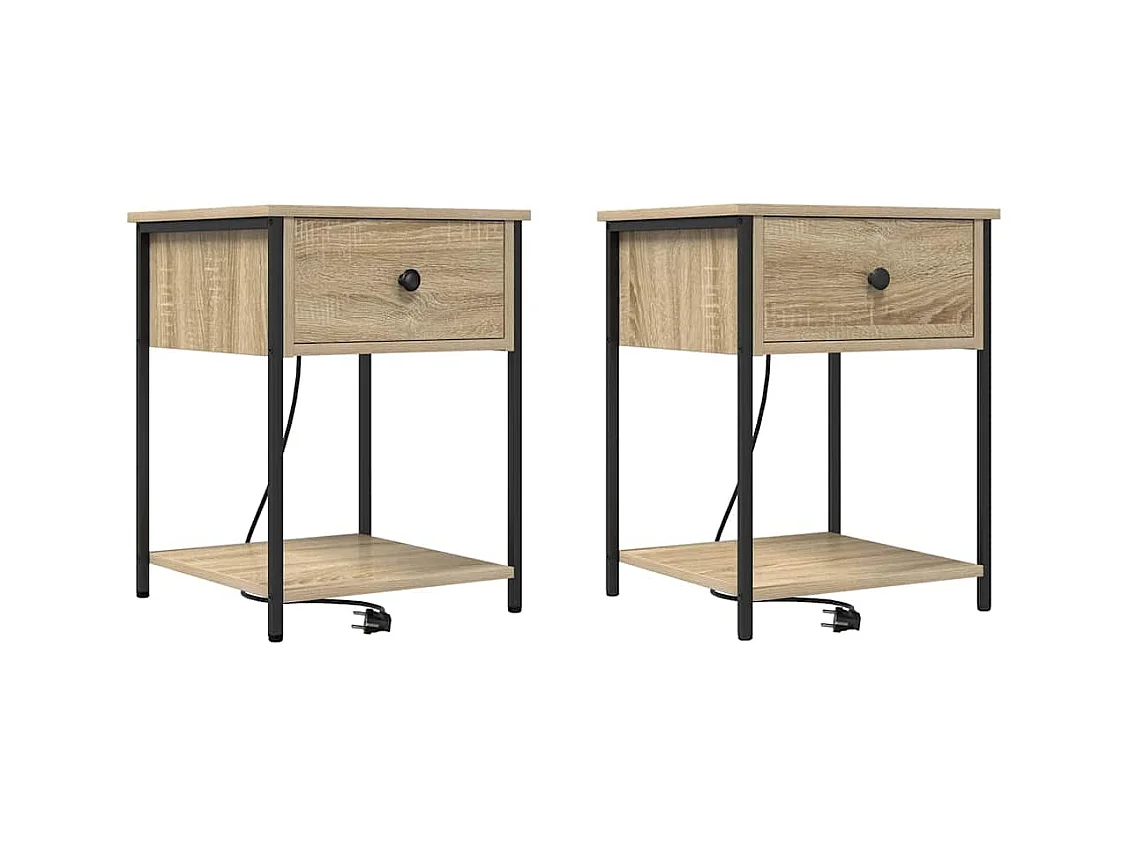 Mesita de Noche | Armario de Noche 2 uds con cajón Roble Sonoma 42x41x56 cm