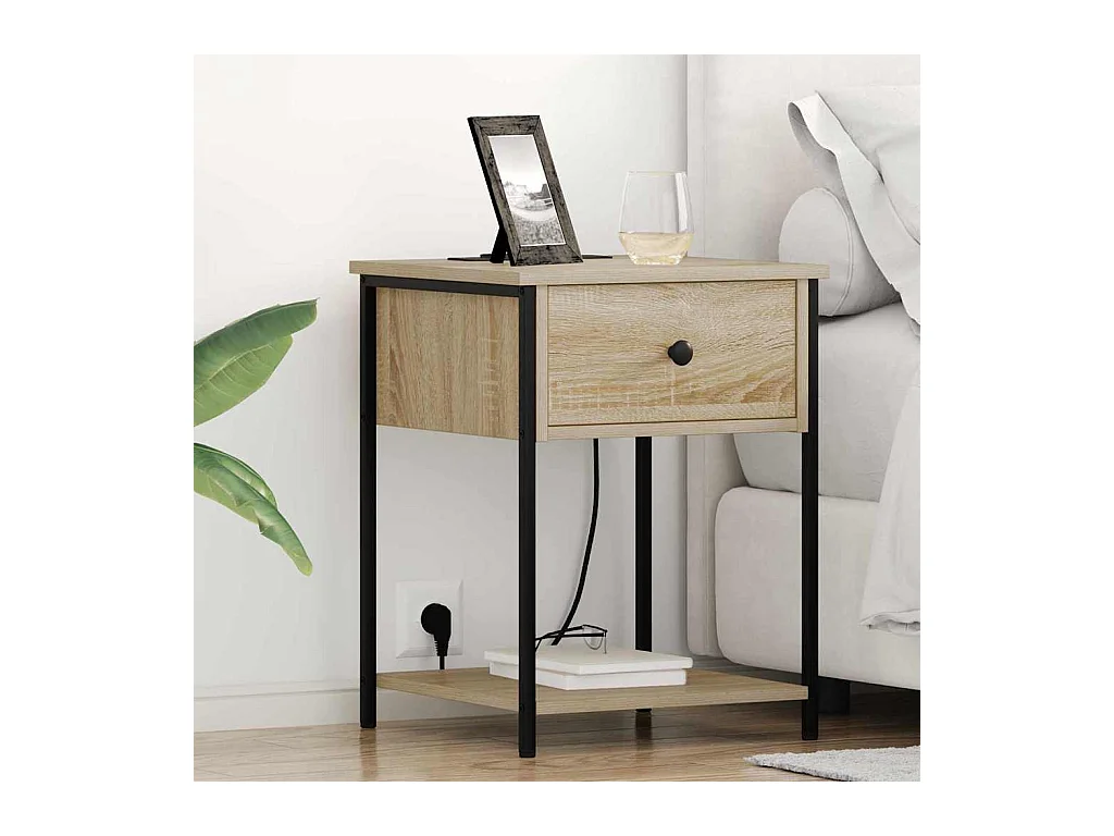 Mesita de Noche | Armario de Noche 2 uds con cajón Roble Sonoma 42x41x56 cm