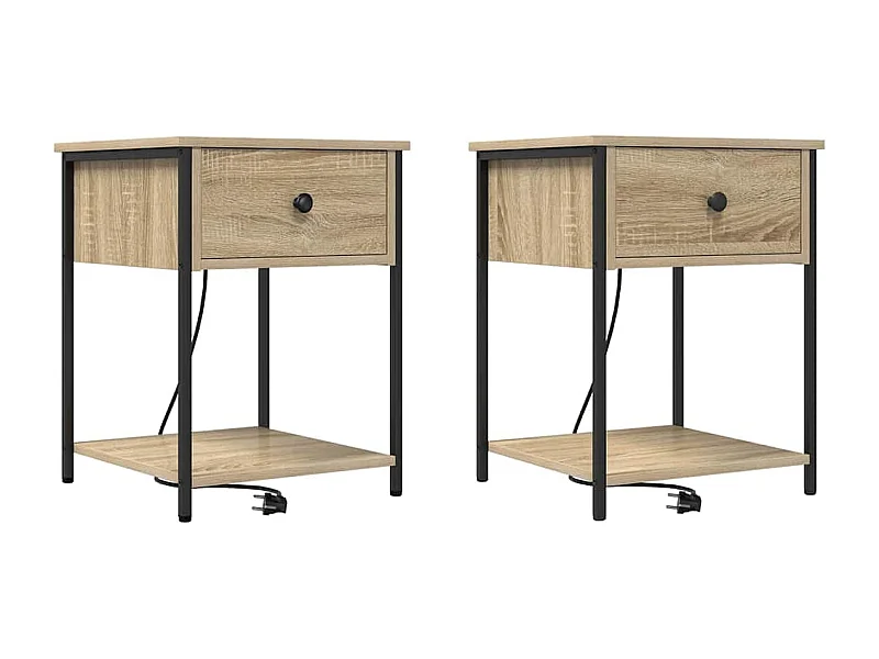 Mesita de Noche | Armario de Noche 2 uds con cajón Roble Sonoma 42x41x56 cm