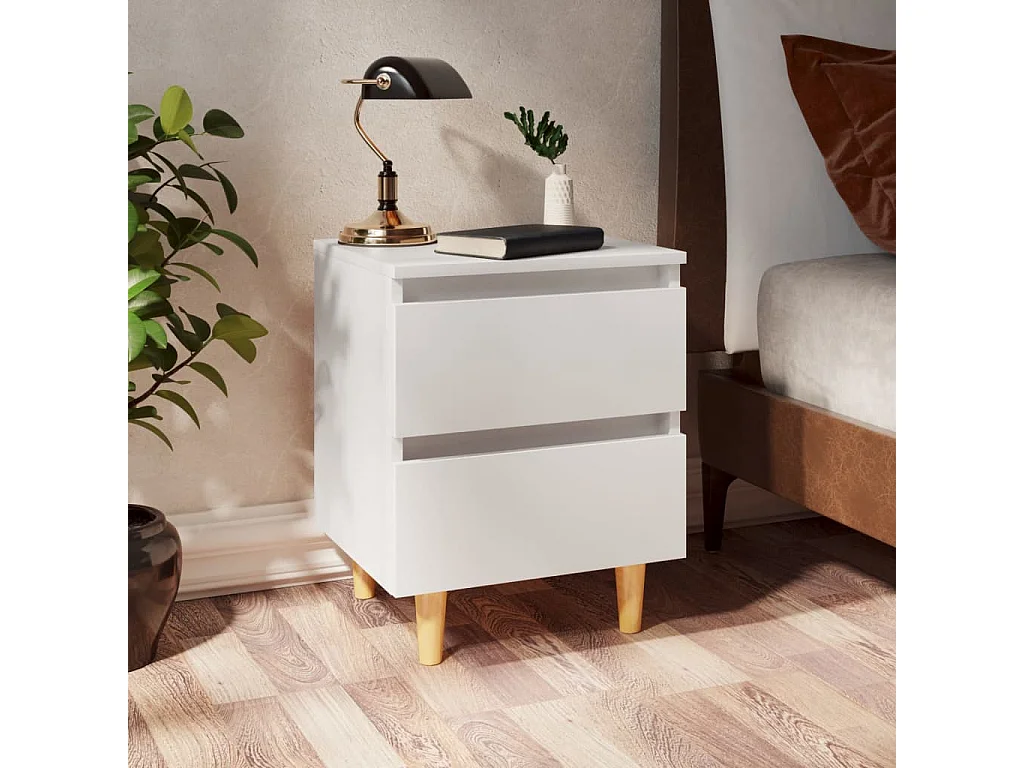 Mesita de noche | Mesilla de noche patas de madera pino maciza blanco 40x35x50cm