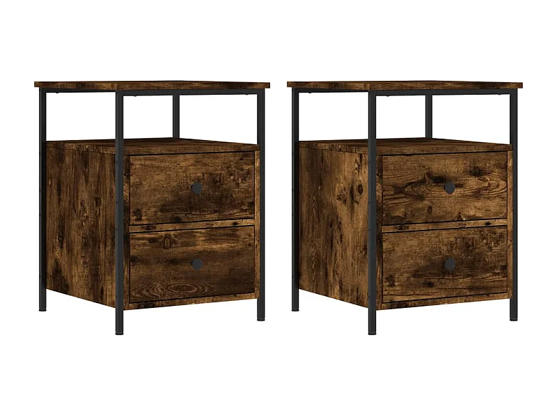 Mesa de Cabeceira Moderna 2 peças derivados de madeira carvalho fumado