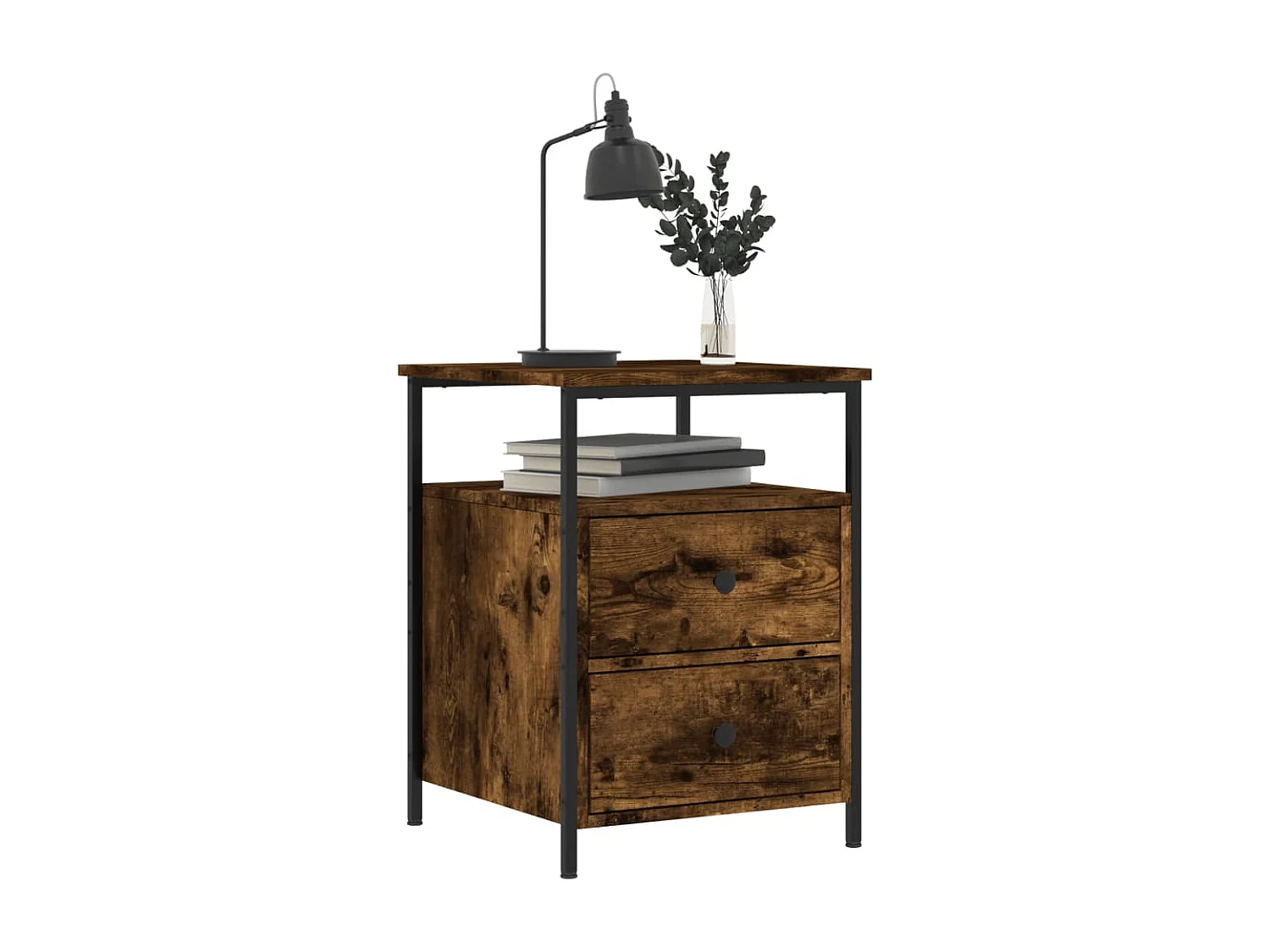 Nachttisch 2er Set-Beistelltisch-Nachttischkommode Räuchereiche 44x45x60 cm Holzwerkstoff SHL71902