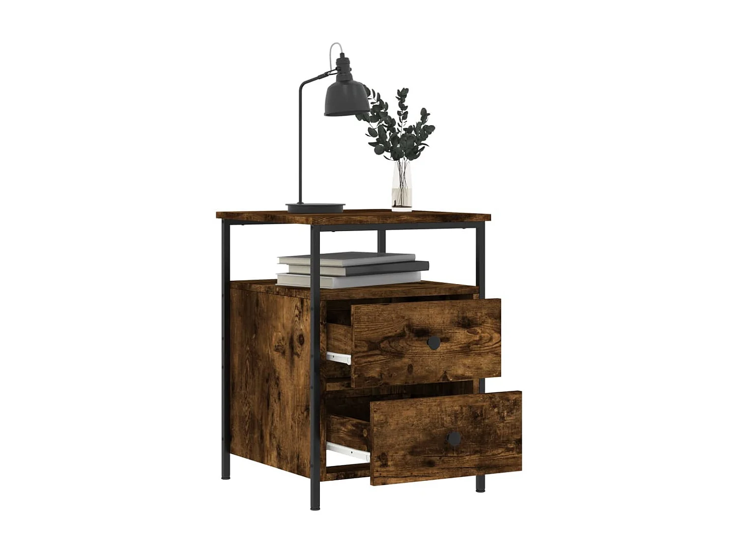 Nachttisch 2er Set-Beistelltisch-Nachttischkommode Räuchereiche 44x45x60 cm Holzwerkstoff SHL71902