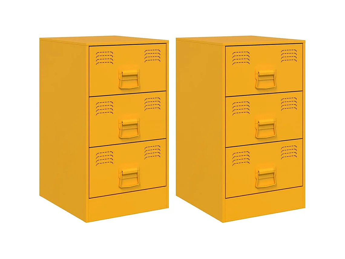 Mesitas de noche | Mesilla de noche 2 uds acero amarillo mostaza 34,5x39x62 cm