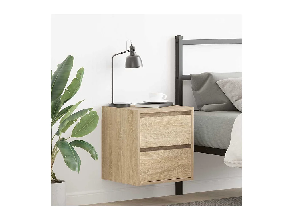 Mesillas de noche | Mesita de noche de pared 2 uds roble Sonoma 38x34x40 cm