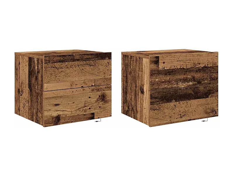 Lot de 2 Tables de chevet flottantes avec rangement Bois ancien 50x39x41 cm