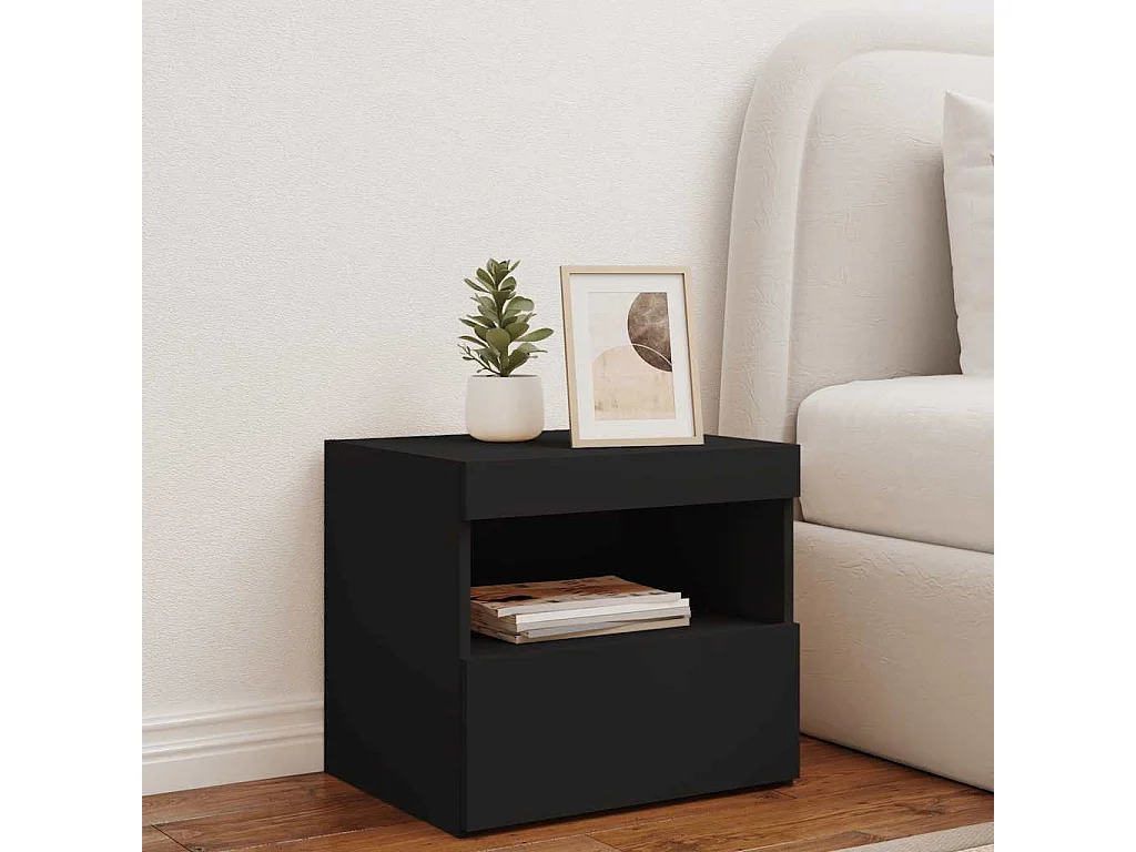 Mesita de noche | Mesilla de noche con luces LED negro 50x40x45 cm