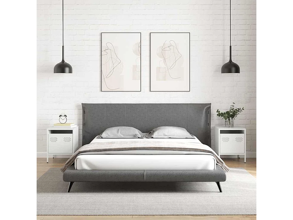 Mesitas de noche | Mesilla de noche 2 unidades acero blanco 35x39x43,5 cm