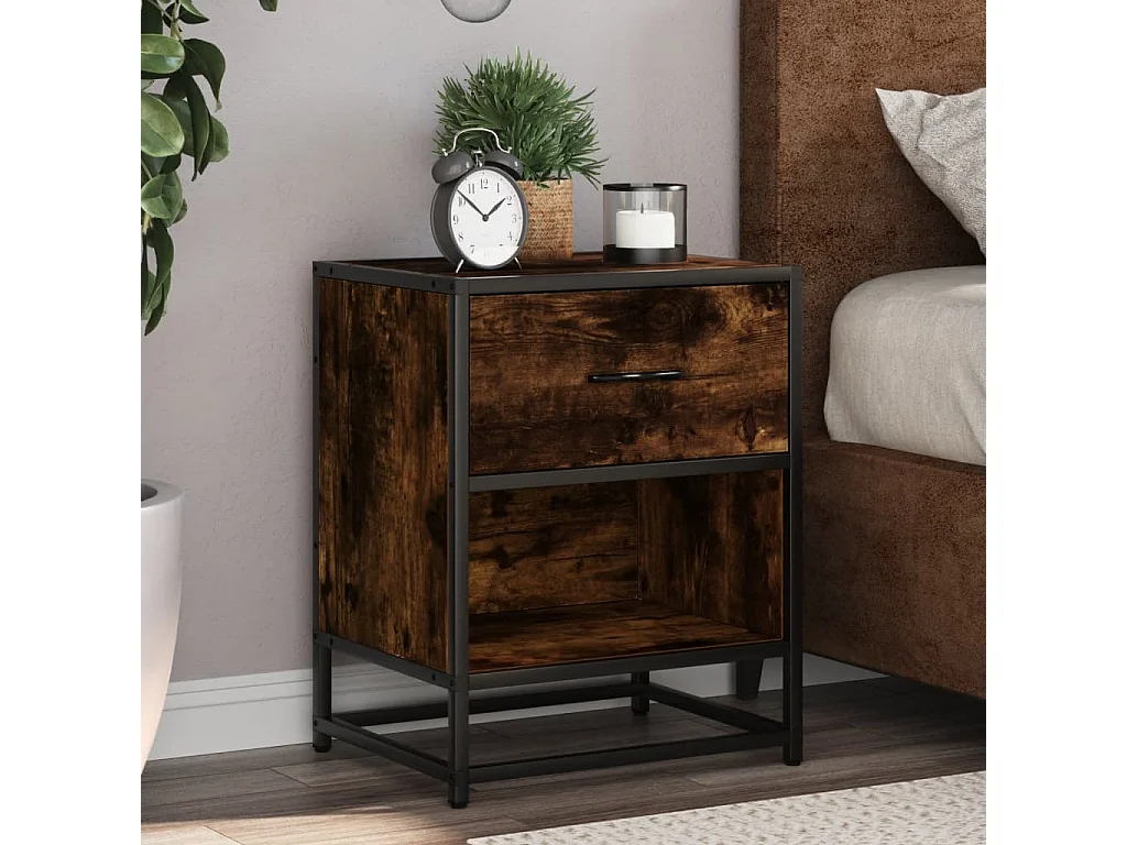 Nachttisch 2er Set-Beistelltisch-Nachttischkommode Räuchereiche 40x31x50 cm Holzwerkstoff SHL33424