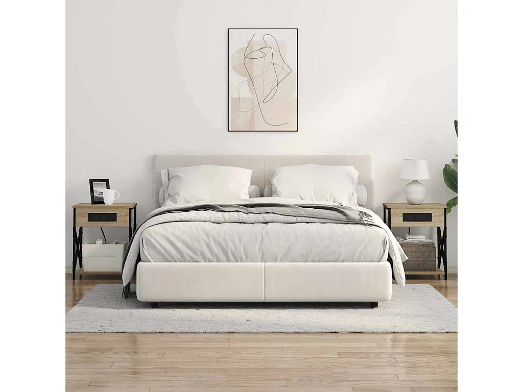 Mesita de Noche | Mesa auxiliar con Estación de Carga Roble Sonoma