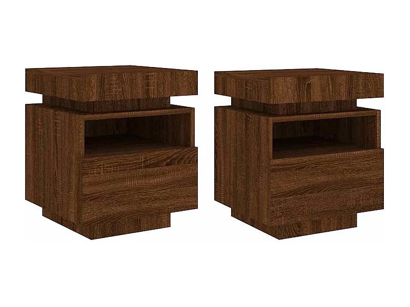 Mesitas de noche | Mesilla de noche con luces LED 2 uds marrón roble 40x39x48,5cm