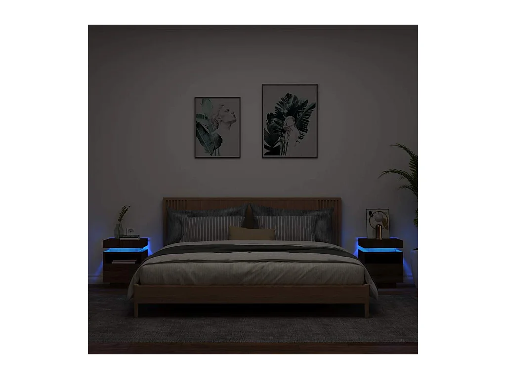 Mesitas de noche | Mesilla de noche con luces LED 2 uds marrón roble 40x39x48,5cm
