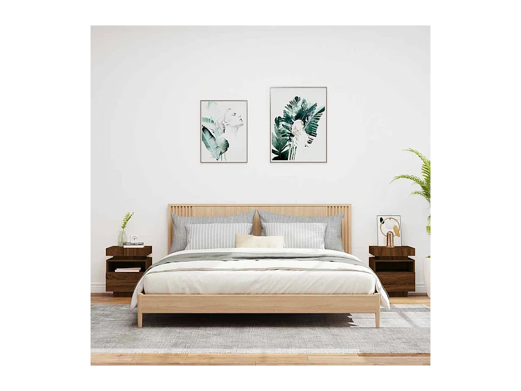 Mesitas de noche | Mesilla de noche con luces LED 2 uds marrón roble 40x39x48,5cm