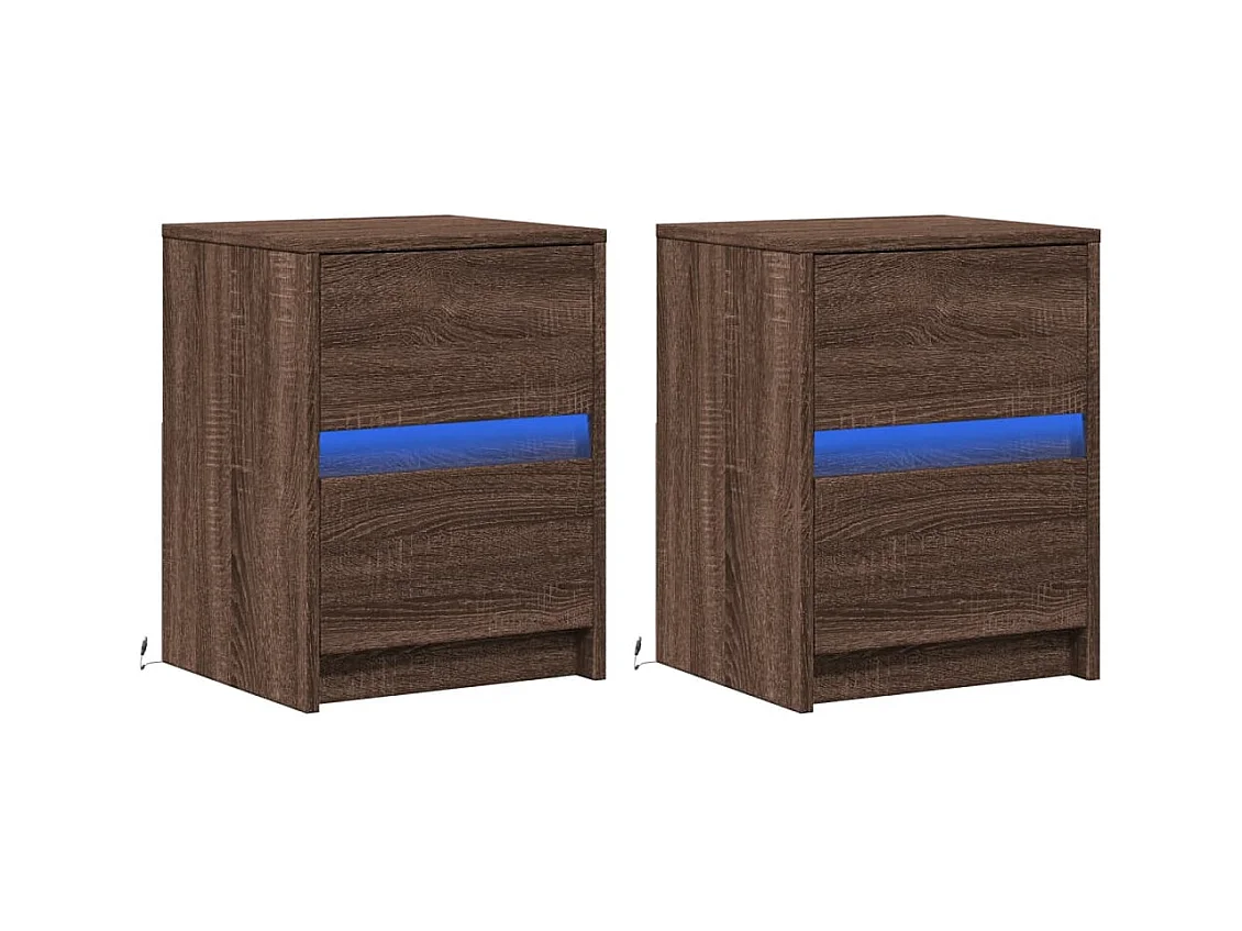 Mesitas de noche | Mesilla de noche luces LED 2 uds madera ingeniería roble marrón