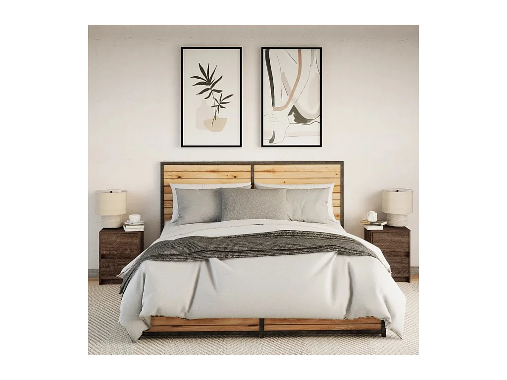 Mesitas de noche | Mesilla de noche luces LED 2 uds madera ingeniería roble marrón