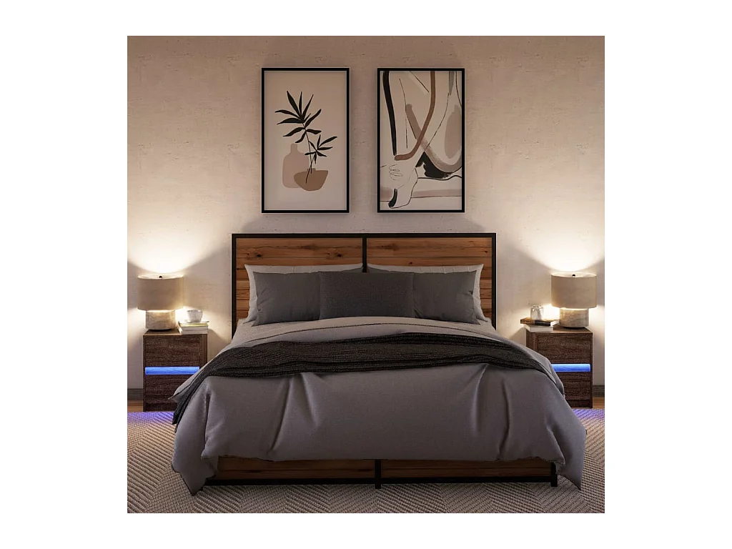 Mesitas de noche | Mesilla de noche luces LED 2 uds madera ingeniería roble marrón