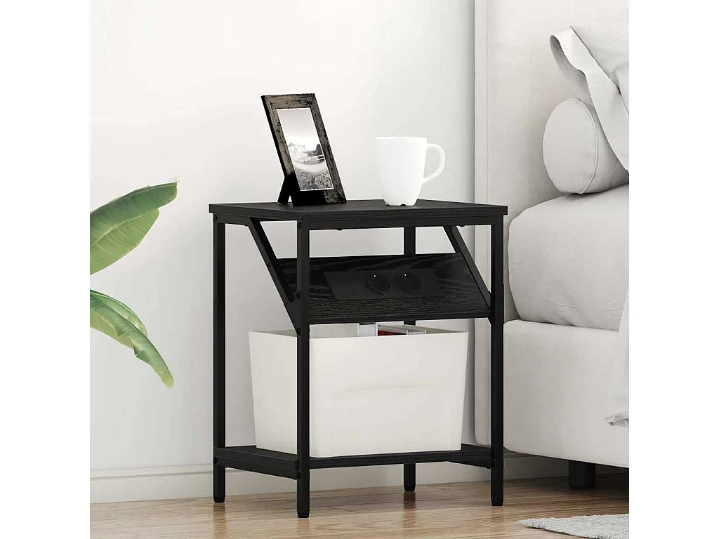 Mesa de Noche | Mesa auxiliar 2 uds. Roble negro 38x30x48 cm