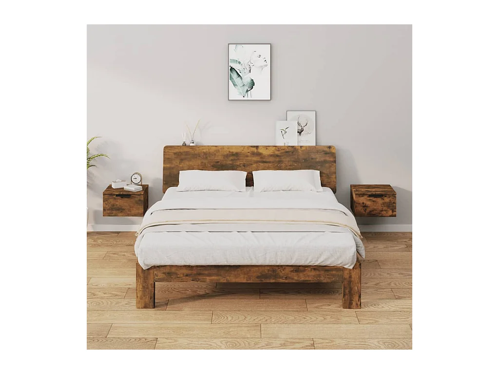 Tables de chevet murales Lot de 2 Chêne fumé 34x30x20 cm