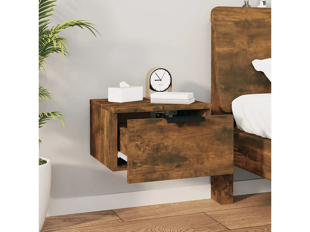 Nachttisch hängend 2er Set | Wand-Nachttische Räuchereiche 34x30x20 cm SHL76906