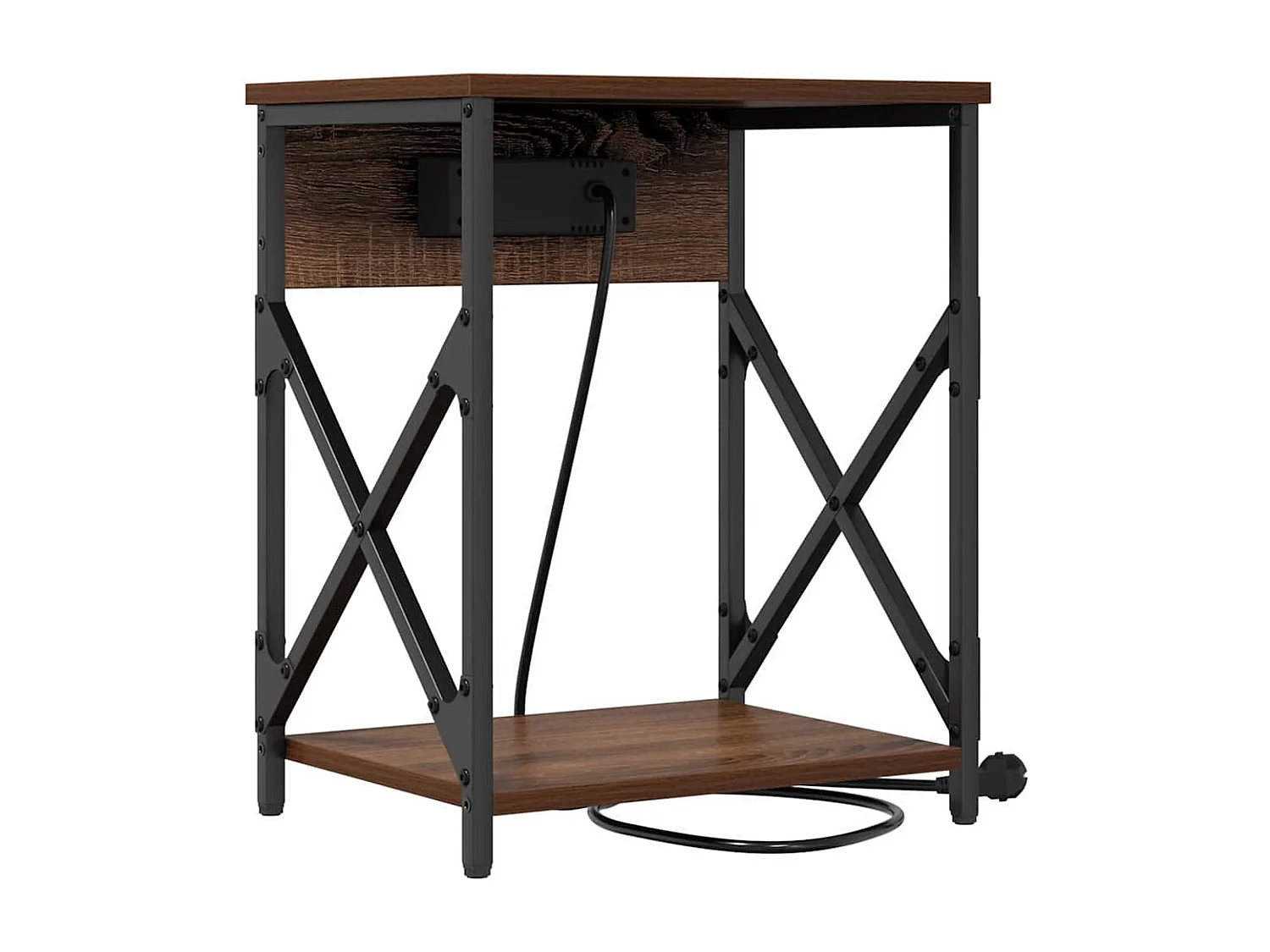 Mesita de Noche | Mesa auxiliar con Estación de Carga Marrón roble