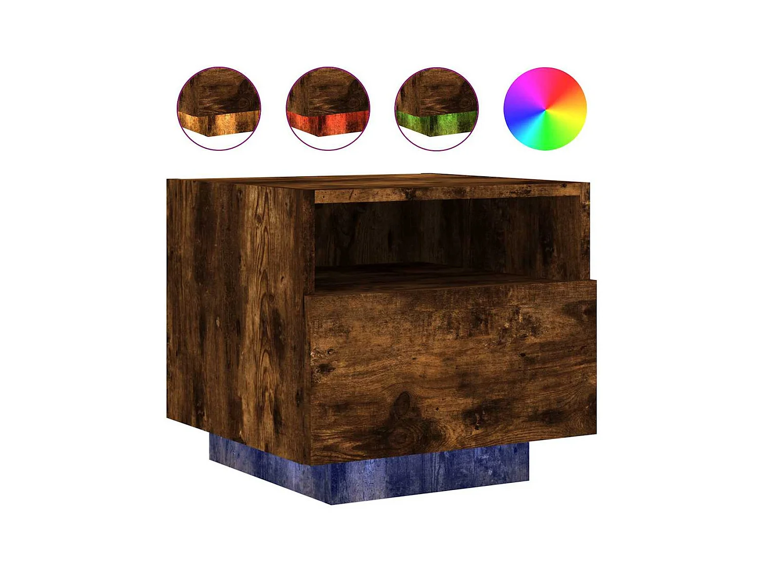 Mesita de noche | Mesilla de noche con luces LED roble ahumado 40x39x37 cm