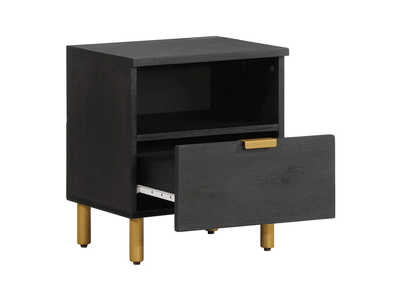 Mesita de noche | Mesilla de noche madera maciza de ingeniería negra 40x33x46 cm