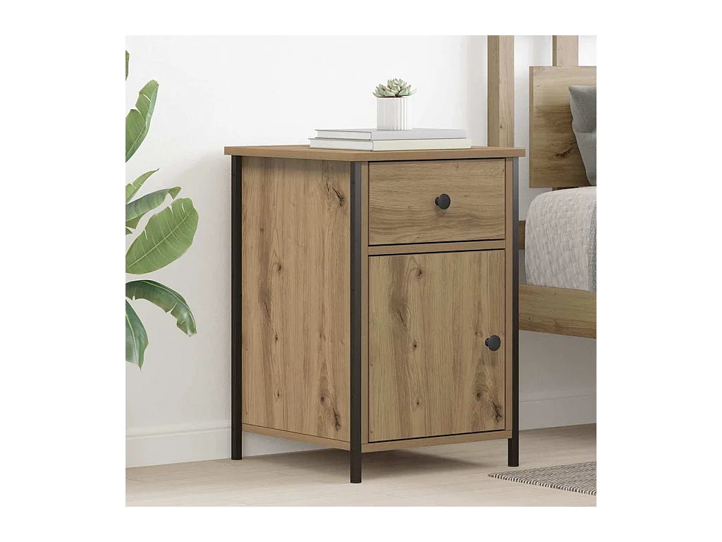 Table de chevet-Table de Nuit avec tiroir chêne artisanal 40x42x60 cm
