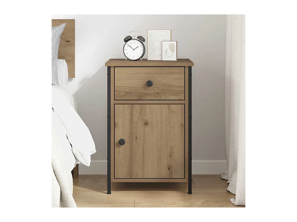 Table de chevet-Table de Nuit avec tiroir chêne artisanal 40x42x60 cm