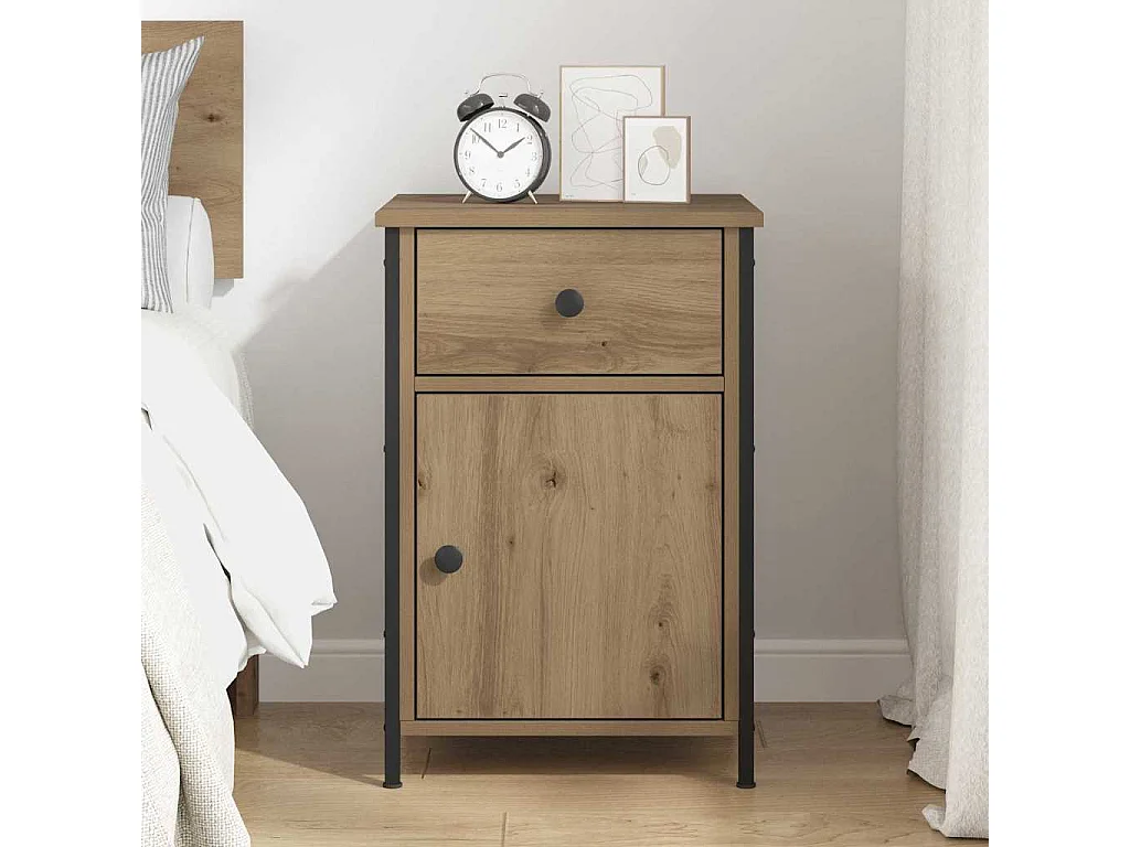 Mesita de Noche | Armario de Noche | Mesilla de noche con cajón Roble artisan 40x42x60 cm