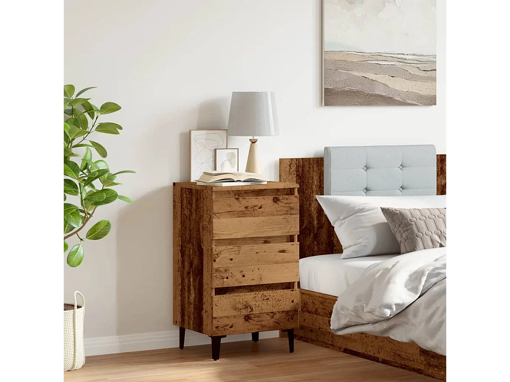 Table de chevet-Table d'appoint avec pieds en métal vieux bois 40x35x69 cm