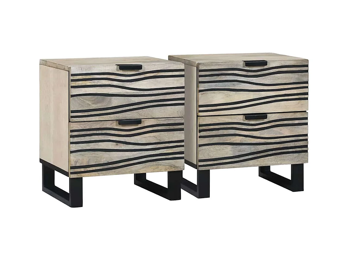 Mesita de Noche | Armario de Noche 2 uds con cajón Blanco y negro 40x33x46 cm