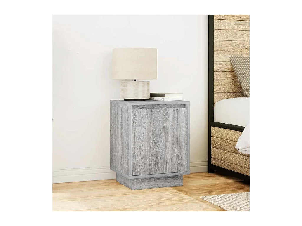 Mesilla de noche | Mesita de noche con luces LED Sonoma gris 38x34x50 cm