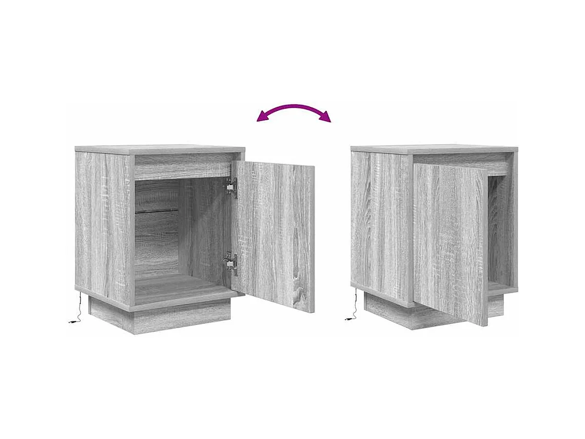 Mesilla de noche | Mesita de noche con luces LED Sonoma gris 38x34x50 cm