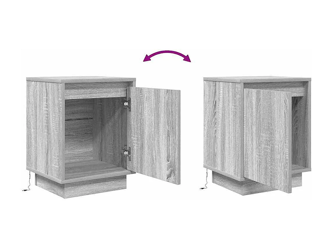 Nachttisch-Beistelltisch-Nachtschrank mit LED-Leuchten Grau Sonoma 38x34x50 cm SHL73202