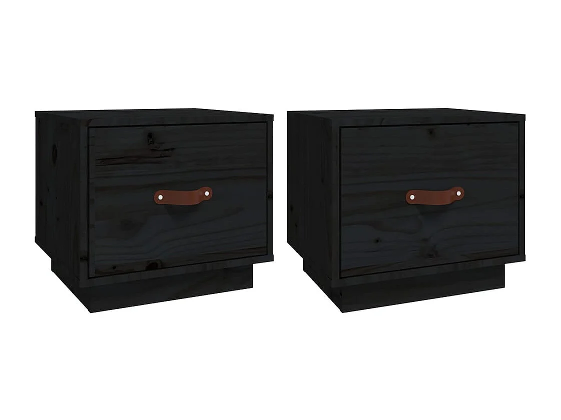 Nachttisch 2er Set-Beistelltisch-Nachttischkommode Schwarz 40x34x35 cm Massivholz Kiefer SHL189
