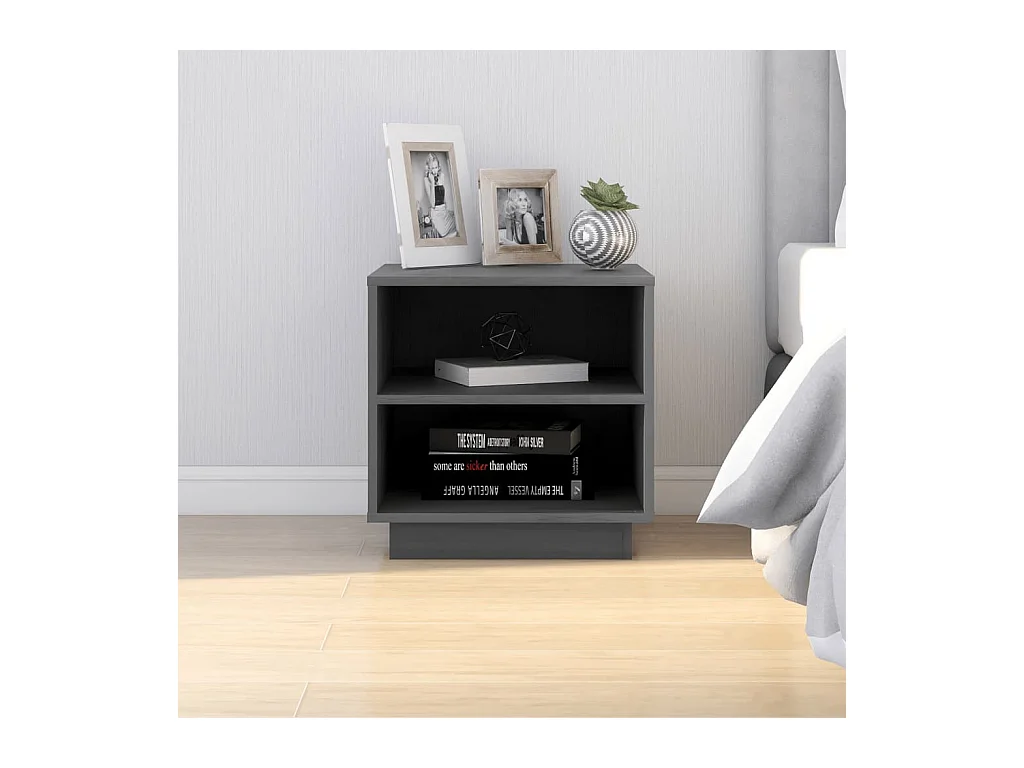 Mesitas de noche | Mesilla de noche 2 uds madera maciza de pino gris 40x34x40 cm