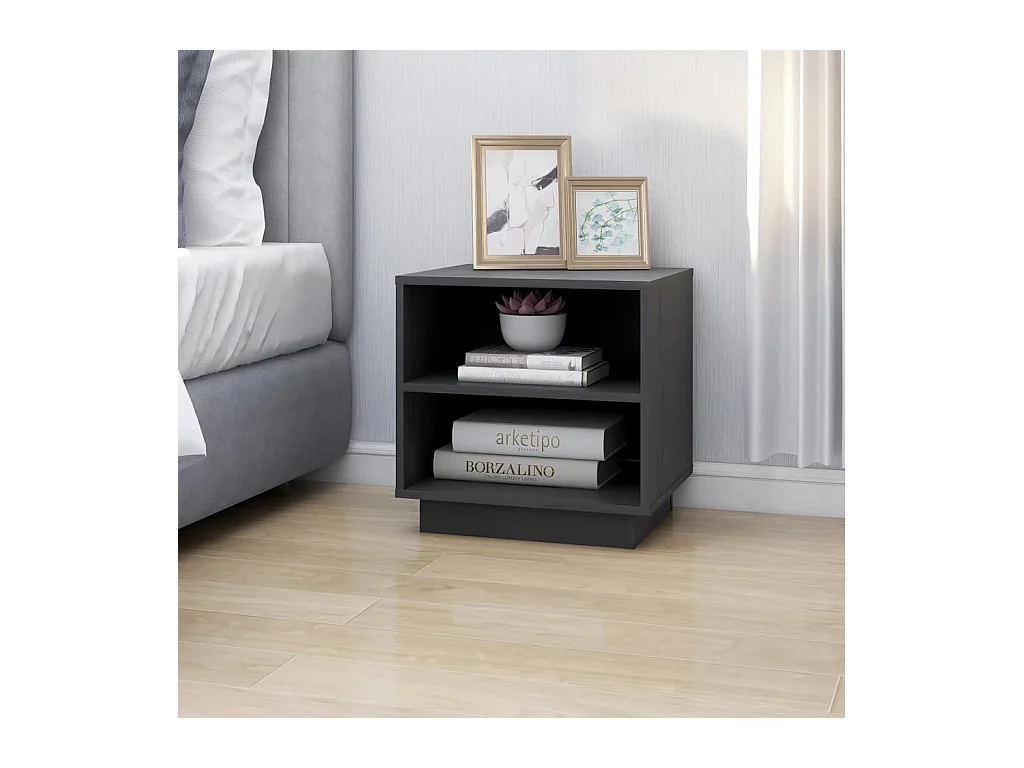Mesitas de noche | Mesilla de noche 2 uds madera maciza de pino gris 40x34x40 cm