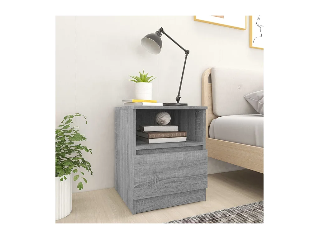 Mesitas de noche | Mesilla de noche 2 uds madera ingeniería gris Sonoma 40x40x50 cm