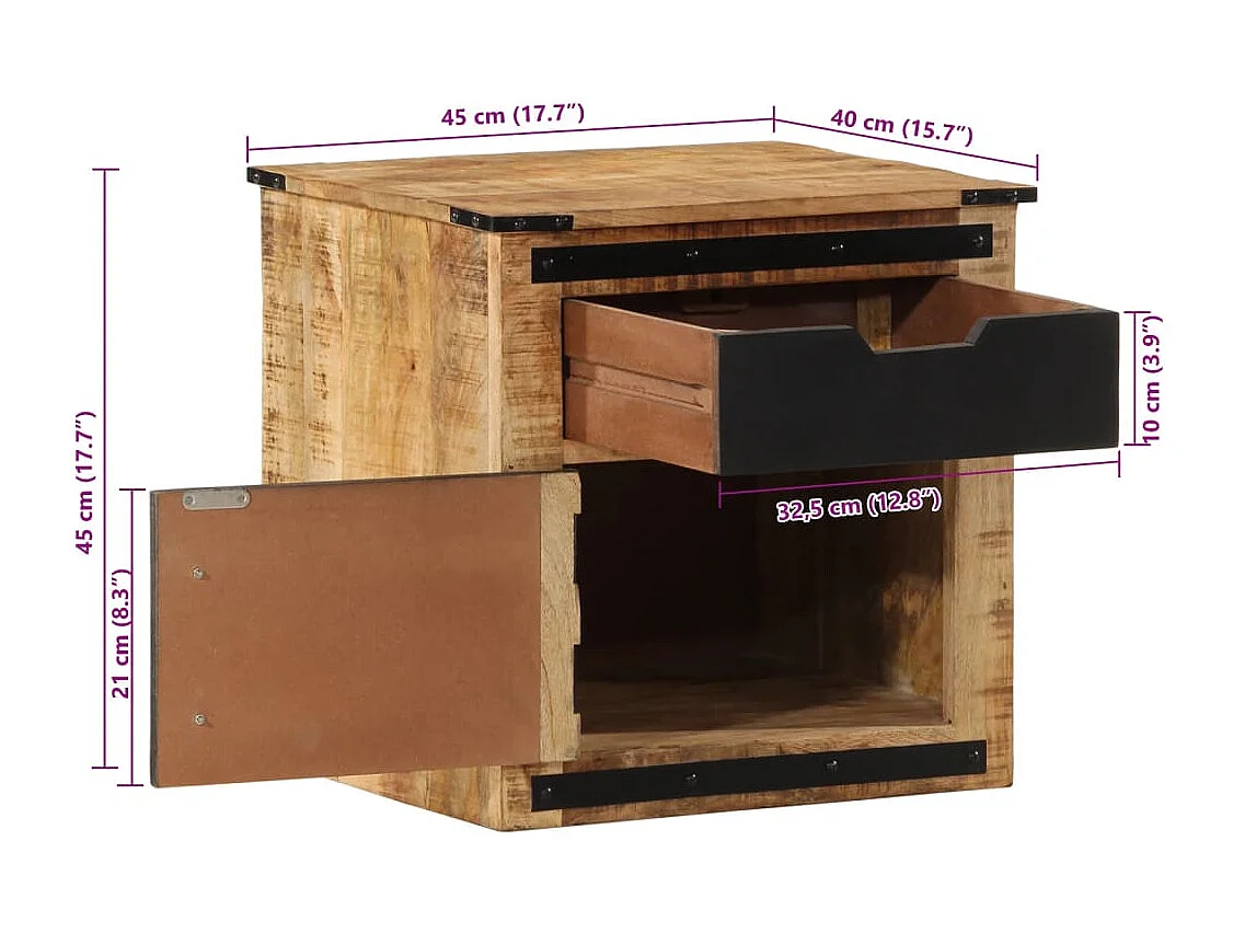 Nachttisch-Beistelltisch 45x40x45 cm Massivholz Mango SHL92445