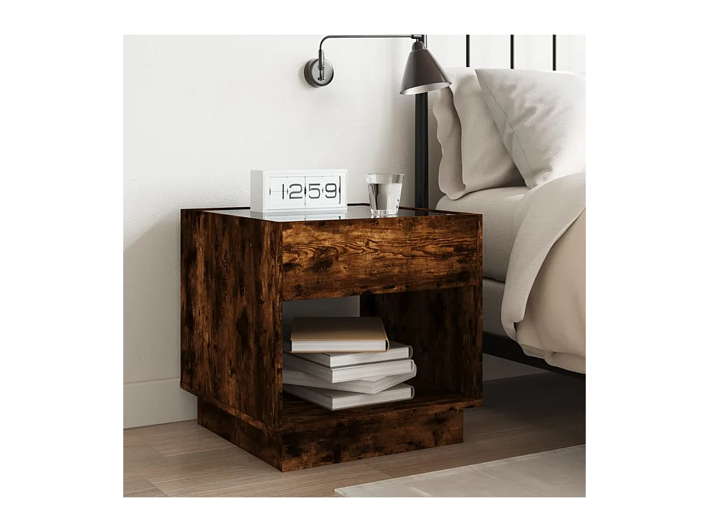 Mesita de noche | Mesilla de noche con Infinity LED roble ahumado 50x50x50 cm