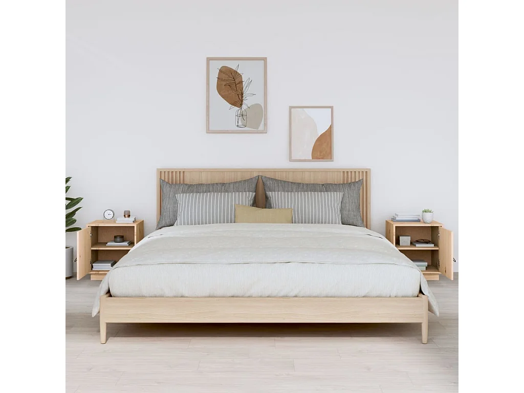 Nachttisch 2er Set-Beistelltisch-Nachttischkommode 40x34x45 cm Massivholz Kiefer SHL81212