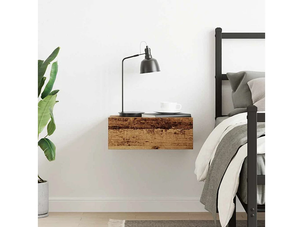 Nachttisch hängend | Wand-Nachttisch Altholz-Optik 40x32x15 cm Holzwerkstoff SHL44486