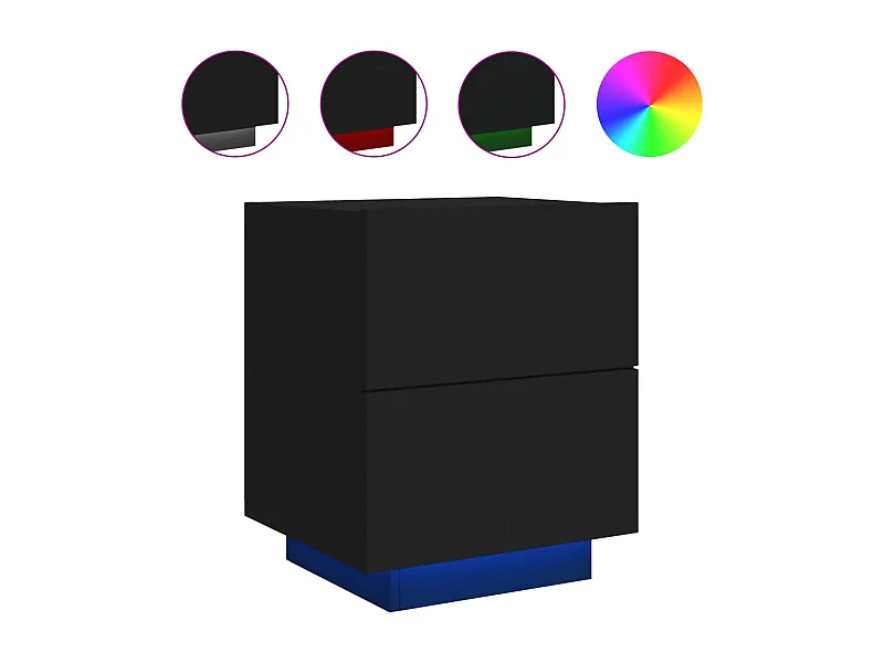 Mesita de noche | Mesilla de noche con luces LED madera de ingeniería negra