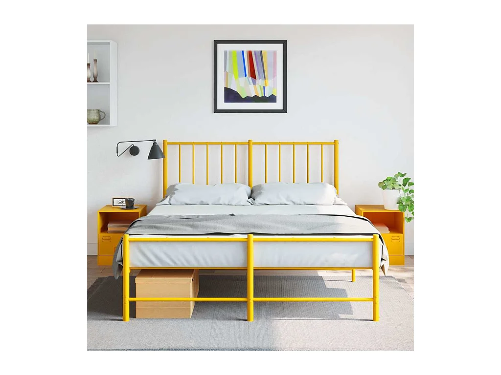 Mesitas de noche | Mesilla de noche 2 uds acero amarillo mostaza 34,5x39x44 cm