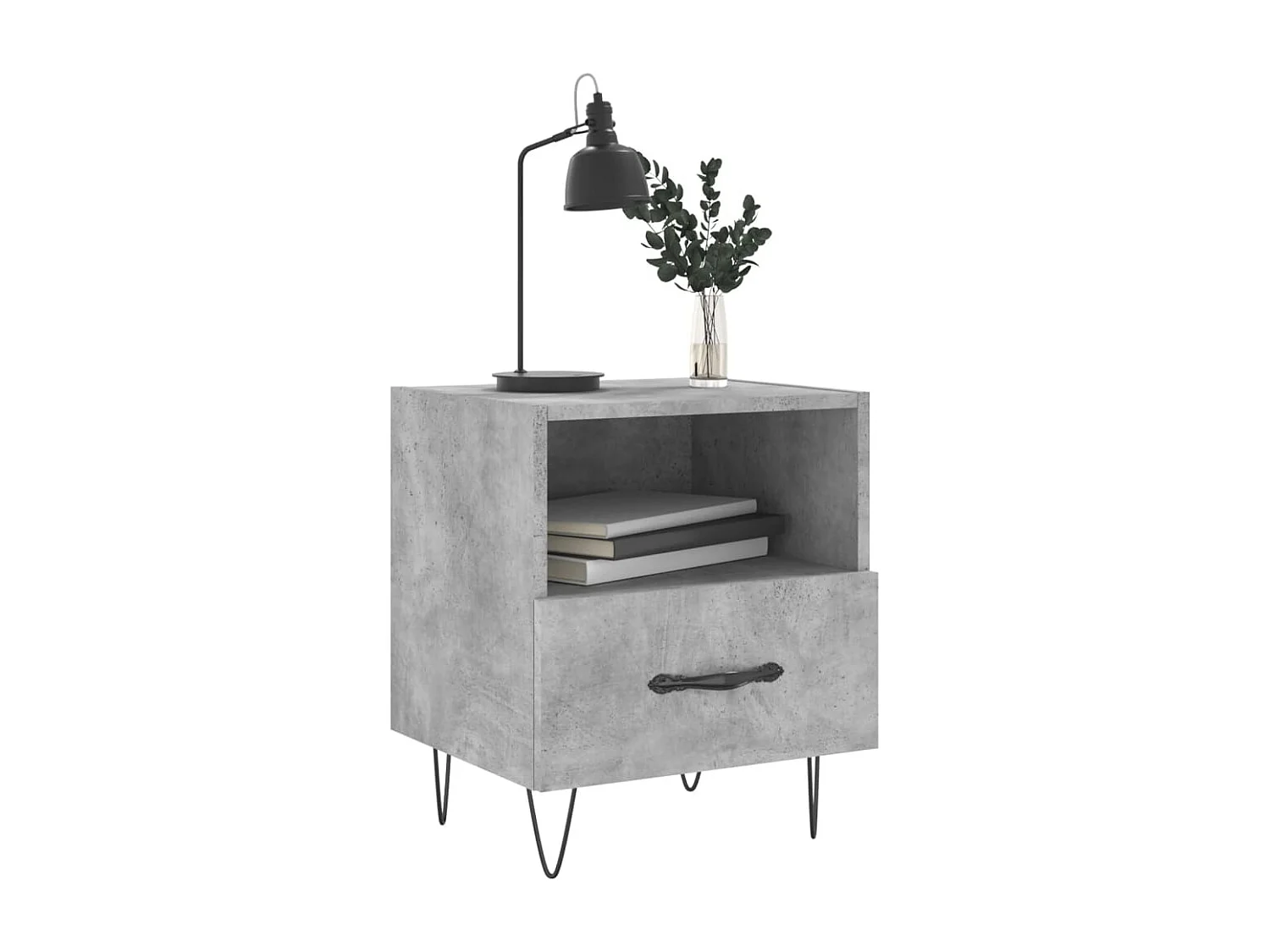 Nachttisch 2er Set-Beistelltisch-Nachttischkommode Betongrau 40x35x47,5 cm Holzwerkstoff SHL71924