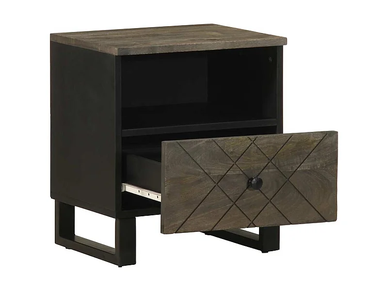 Mesita de noche | Mesilla de noche de madera maciza de mango negra 40x33x46 cm