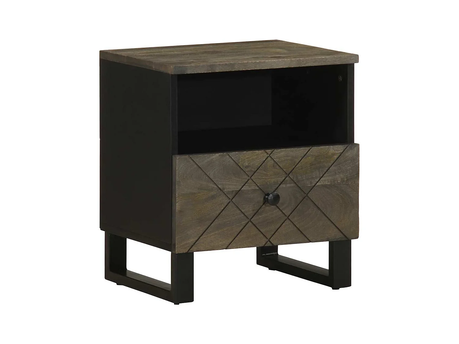 Mesita de noche | Mesilla de noche de madera maciza de mango negra 40x33x46 cm