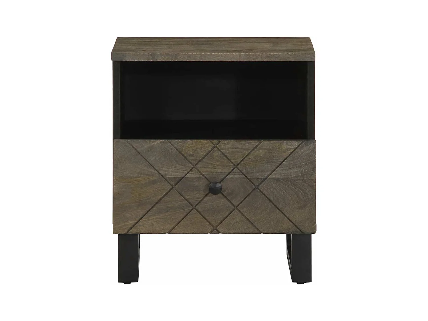 Mesita de noche | Mesilla de noche de madera maciza de mango negra 40x33x46 cm