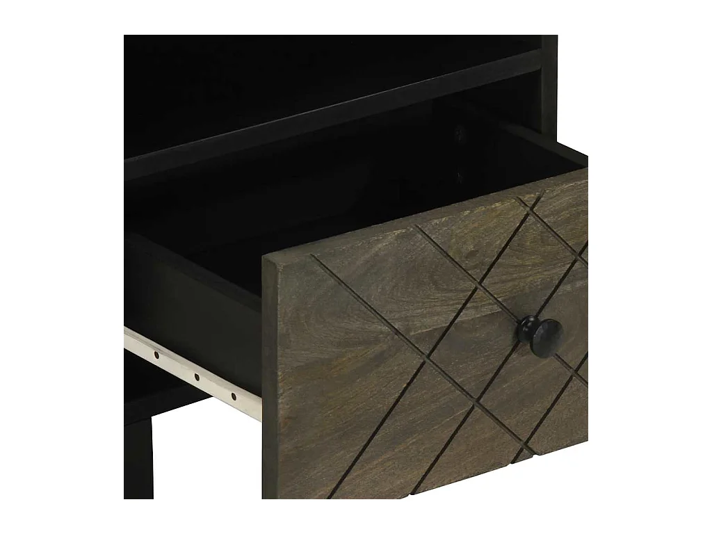 Mesita de noche | Mesilla de noche de madera maciza de mango negra 40x33x46 cm