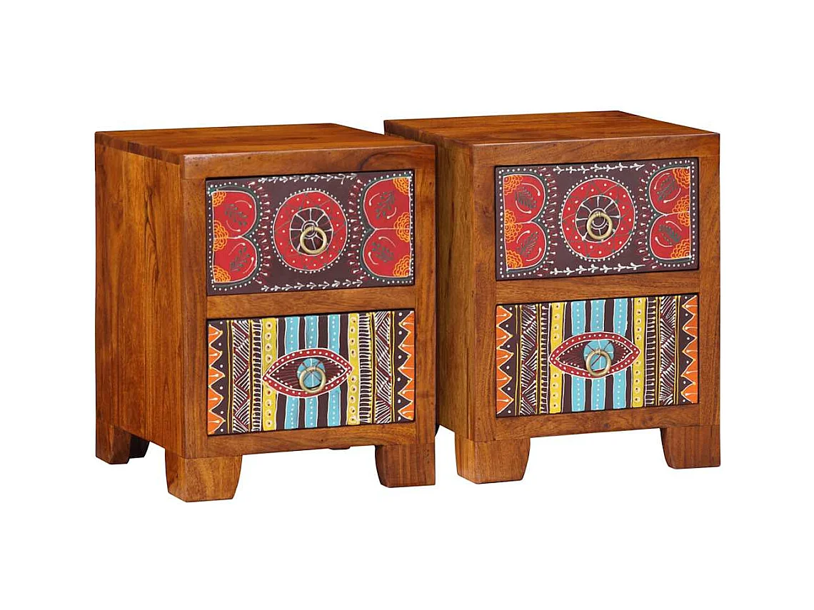 Mesita de noche | Mesilla de noche 2 uds 35x35x45 cm madera maciza de acacia